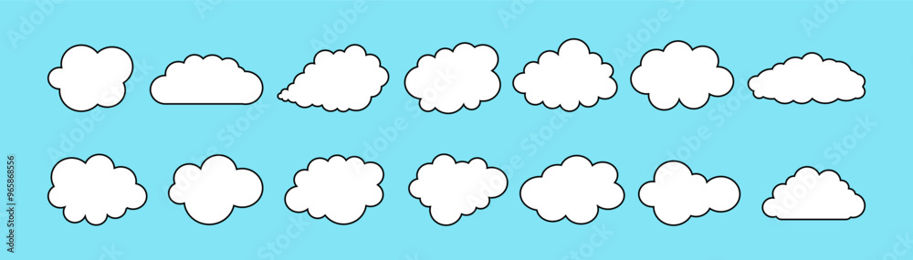 Set of cloud icons in stroke style.
Cloud template.
Cloud shape lines on a blue background. Vector. Set of cloud icons in stroke style.
Cloud template.
Cloud shape lines on a blue background. Vector.