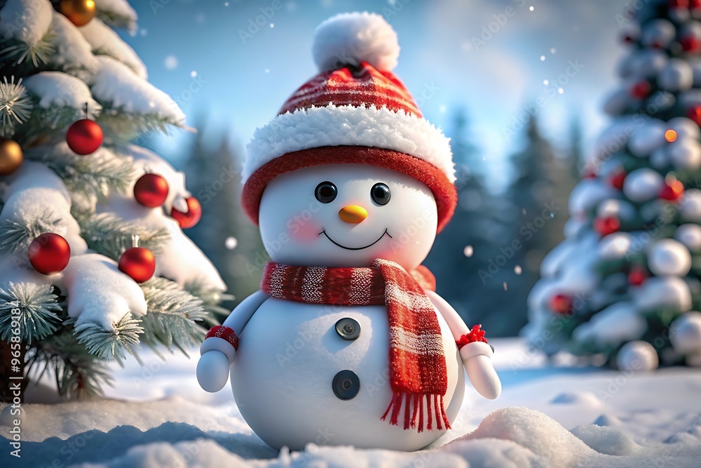Fototapeta premium 3D Cute Christmas Snowman
