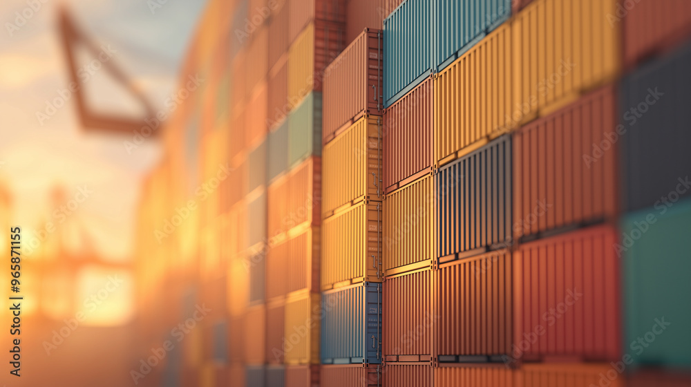 Fototapeta premium A row of containers are stacked in a warehouse