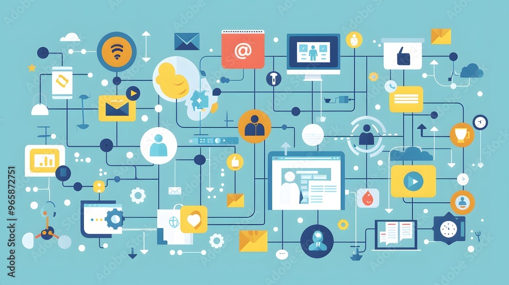 a network of content distribution channels, including social media, email marketing, blogs, and third-party sites, interconnected in a dynamic flow of information and engagement a network of content distribution channels, including social media, email marketing, blogs, and third-party sites, interconnected in a dynamic flow of information and engagement