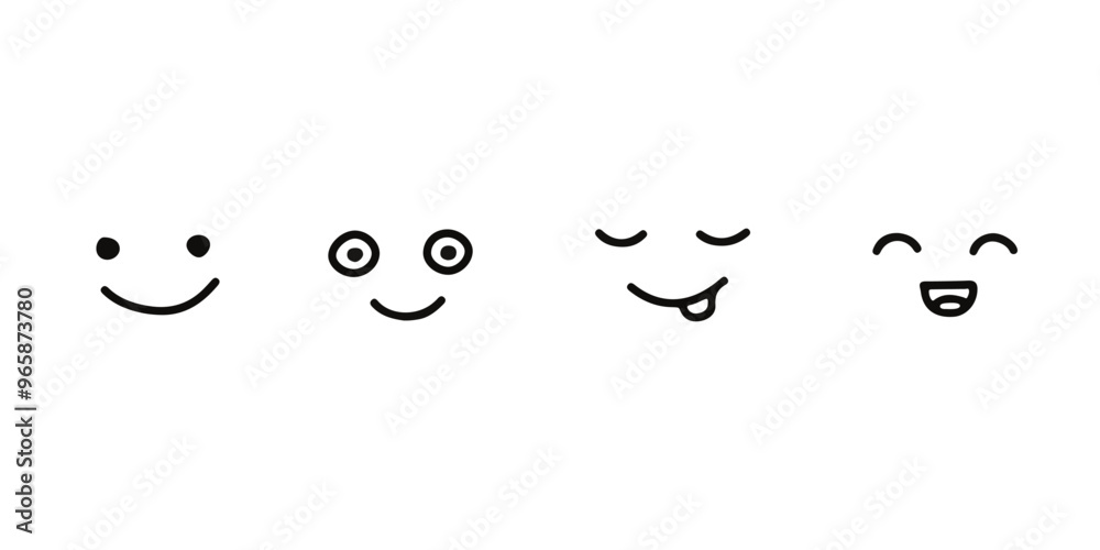 Happy face, line doodle hand drawn set. Decorative emotion with smile. Children paint. Vector illustration Happy face, line doodle hand drawn set. Decorative emotion with smile. Children paint. Vector illustration