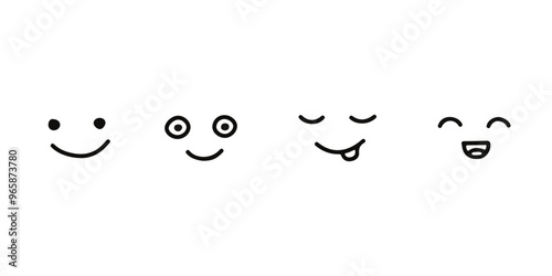 Happy face, line doodle hand drawn set. Decorative emotion with smile. Children paint. Vector illustration