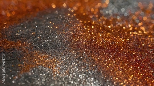 Sliver and orange shiny glitter blurred bokeh abstract background