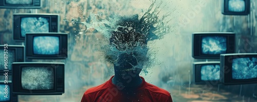 Abstract digital face with data streams representing artificial intelligence.