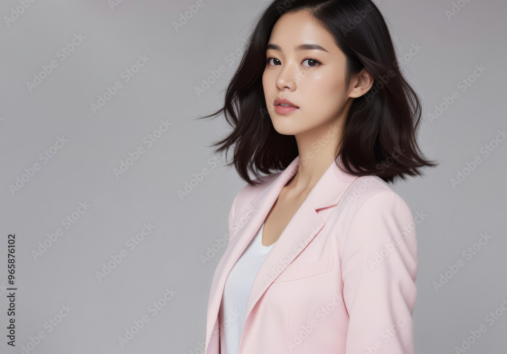 Portrait of a young Asian businesswoman in a pink business suit Portrait of a young Asian businesswoman in a pink business suit