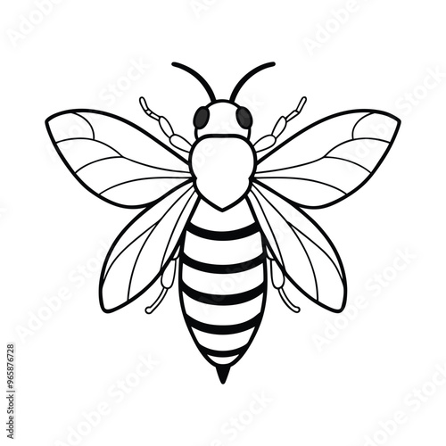 Bee Vector Illustration - Cartoon, Clipart, and Line Art Design.eps