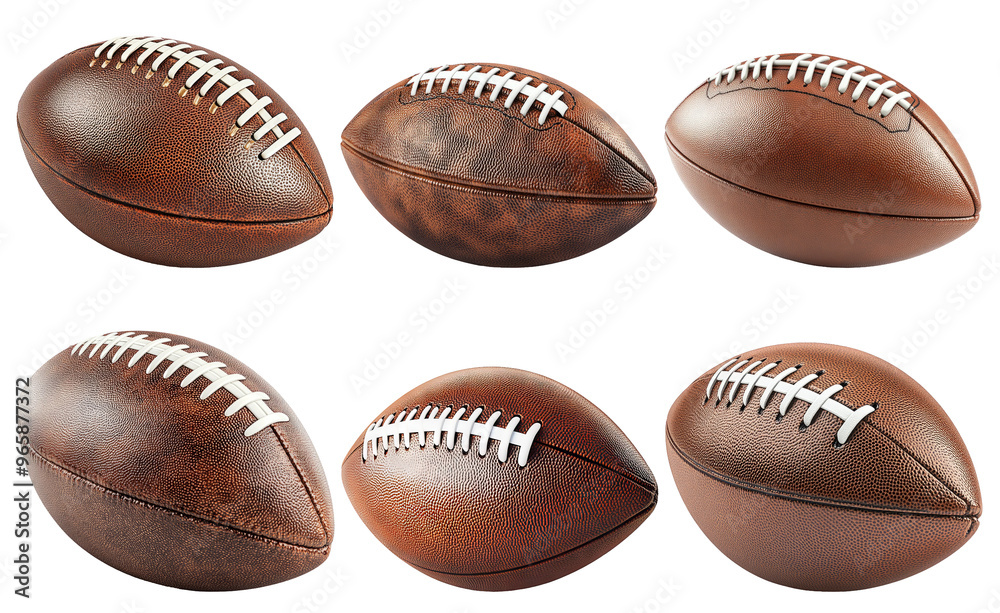 Collection of American footballs with various shades isolated on transparent background Collection of American footballs with various shades isolated on transparent background