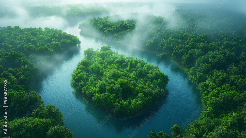 A lush green forest with a river running through it A lush green forest with a river running through it