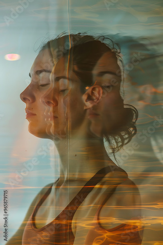 Finding Inner Peace: Yoga Practitioners Embracing Serenity Through Meditation in a Double Exposure Studio Environment