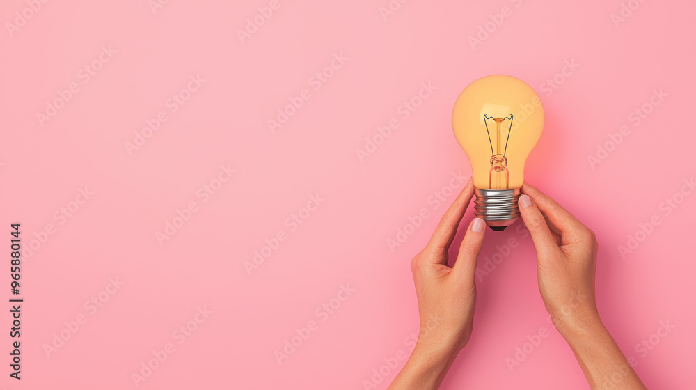Lightbulb with hands holding it up, nurturing potential ideas, flat design illustration, with copy space Lightbulb with hands holding it up, nurturing potential ideas, flat design illustration, with copy space