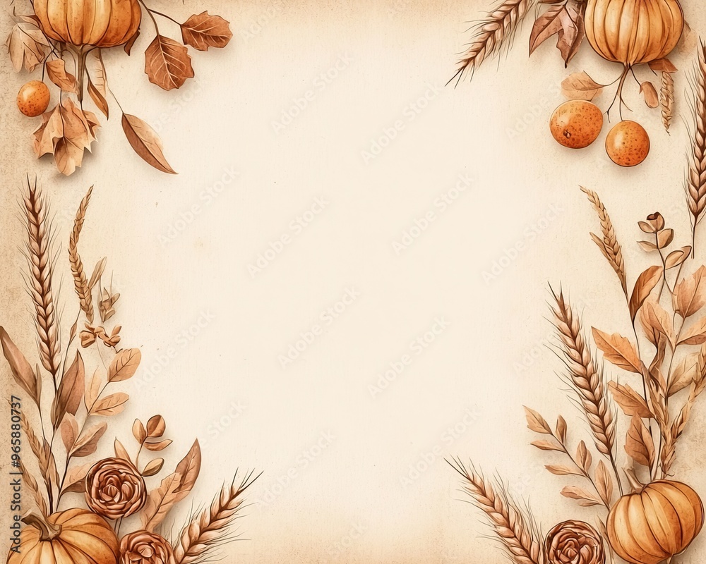 Fall foliage and pumpkins frame a blank space on a vintage background. Perfect for autumnal designs and greetings. Fall foliage and pumpkins frame a blank space on a vintage background. Perfect for autumnal designs and greetings.