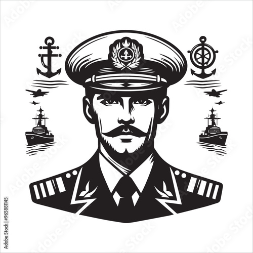 Naval captain in uniform vector illustation silhouette