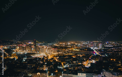 Aerial view of Belgrade showing the contrast between the historic Old City and modern New Belgrade skyline. Ideal for urban, travel, and architecture projects.