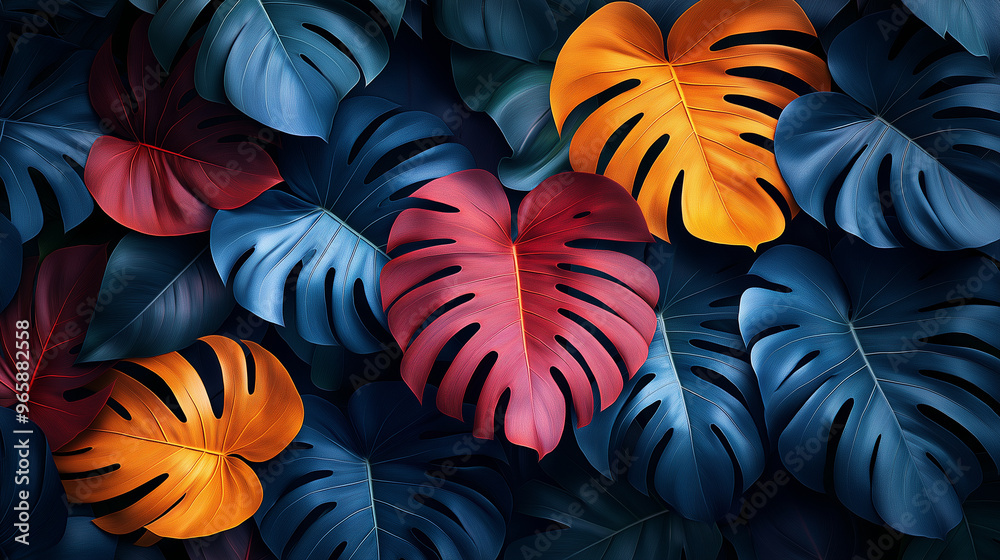 A colorful image of leaves with a blue background A colorful image of leaves with a blue background