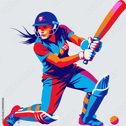 Dynamic Cricket Batter in Striking Pose with Vibrant Colors