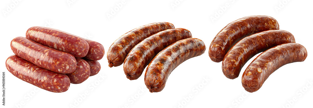 Sausages isolated on transparent background with grilled texture and savory detail Sausages isolated on transparent background with grilled texture and savory detail