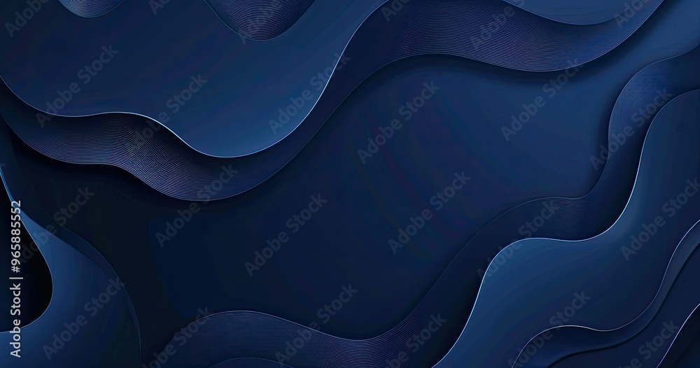 A smooth, abstract design featuring flowing waves in varying shades of dark blue, ideal for backgrounds or graphic projects.