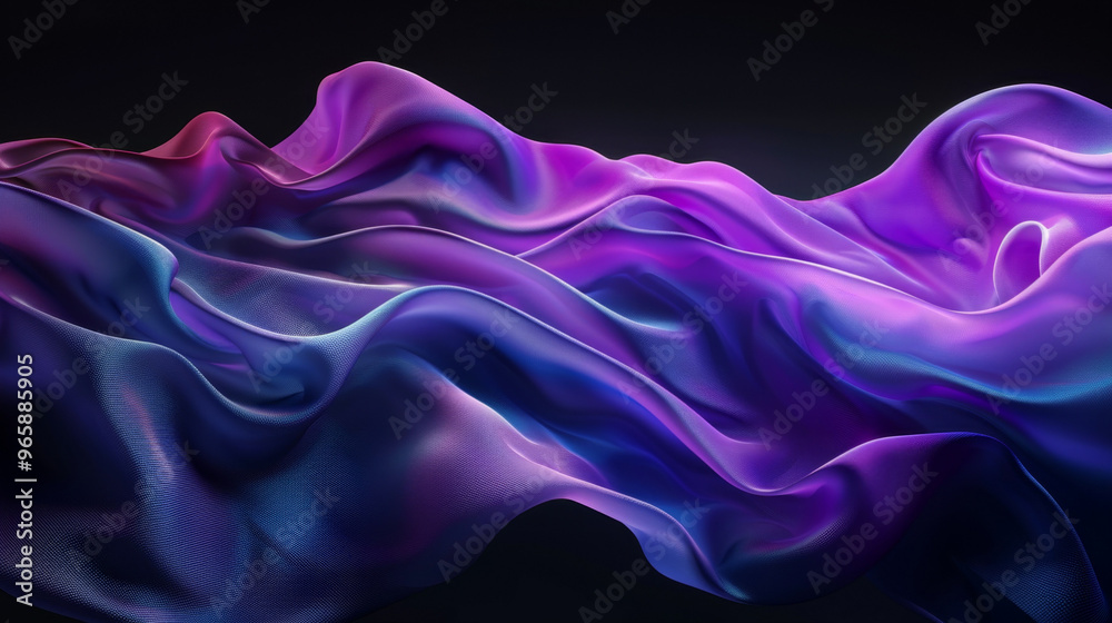 Fototapeta premium This is a closeup image that showcases a beautiful fabric in vibrant shades of purple and blue against a striking black background, enhancing its colors
