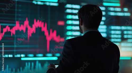 Businessman analyzing recovery charts on a digital screen,