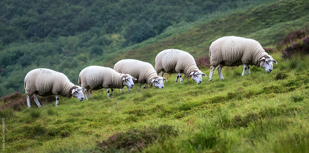 Sheep Grazing on a Hillside Sheep Grazing on a Hillside