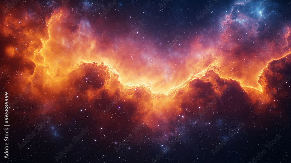 A beautiful orange and blue sky with a lot of stars