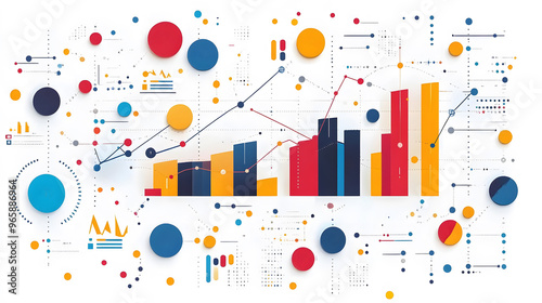 A clean vector illustration of a business data graph analysis, featuring line and bar charts on a white background, with clear data points and sleek design.