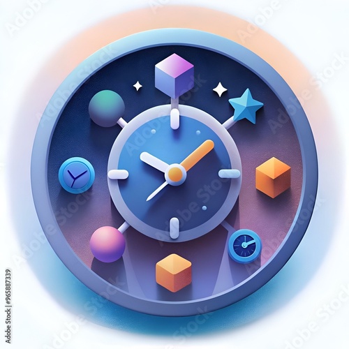 A vibrant 3D clock icon. perfect for apps. websites. and presentations related to time management. productivity. and scheduling. photo