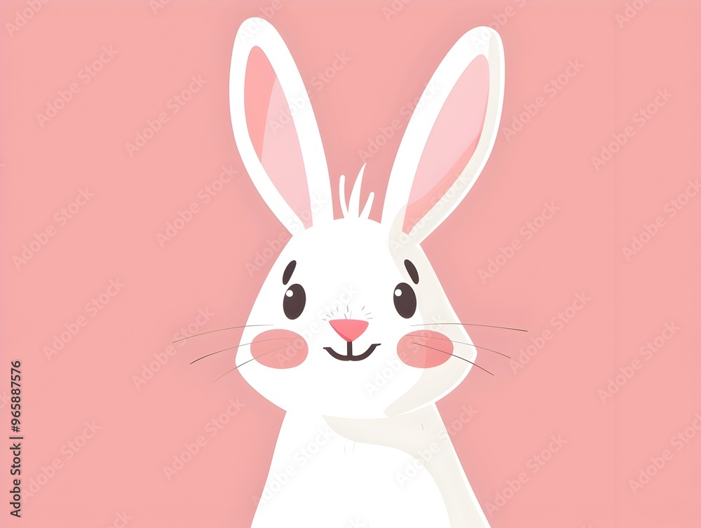 Stylized Smiling Rabbit Icon with Curved Ears and Expressive Big Eyes in Pastel Color Scheme Stylized Smiling Rabbit Icon with Curved Ears and Expressive Big Eyes in Pastel Color Scheme