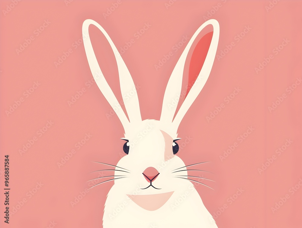 Fototapeta premium Stylized Rabbit Icon with Graceful Elongated Ears and Friendly Facial Expression