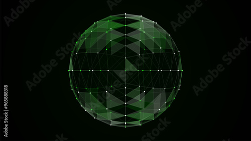 Abstract colors sci-fi sphere with particles and lines. Technology network connection on world. Futuristic vector illustration. Global digital connections ai. 3D wireframe geometric sphere.