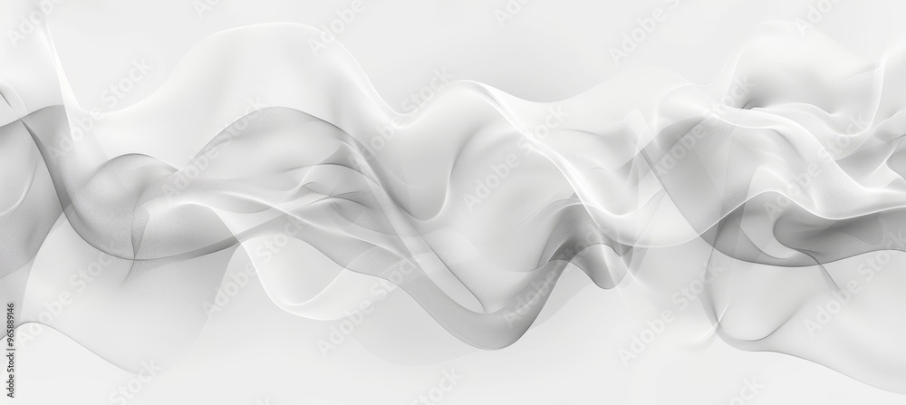 Fototapeta premium Abstract Gray Smoke, Flowing Transparent Linear Waves. Smoke Gray Stream, Abstract Wavy Template.