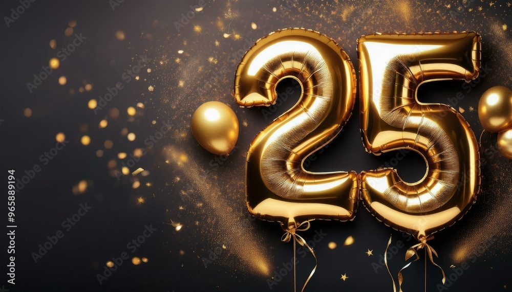 Banner with number 25 golden balloons with copy space Banner with number 25 golden balloons with copy space