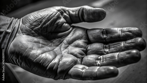 Hand of a person, palm facing up, fingers spread slightly