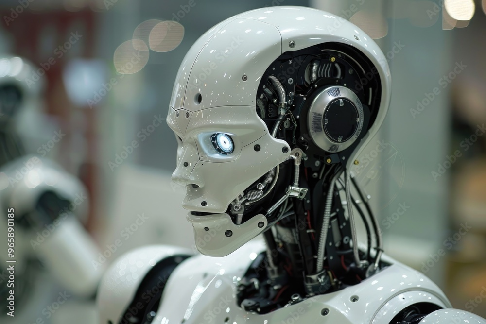 Futuristic Humanoid Robot Close-Up: Advanced AI and Robotics Technology Futuristic Humanoid Robot Close-Up: Advanced AI and Robotics Technology