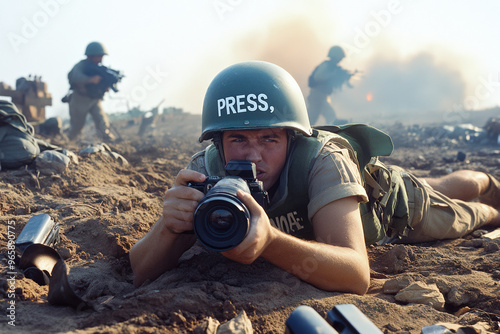 Press photographer capturing battle on the frontlines.