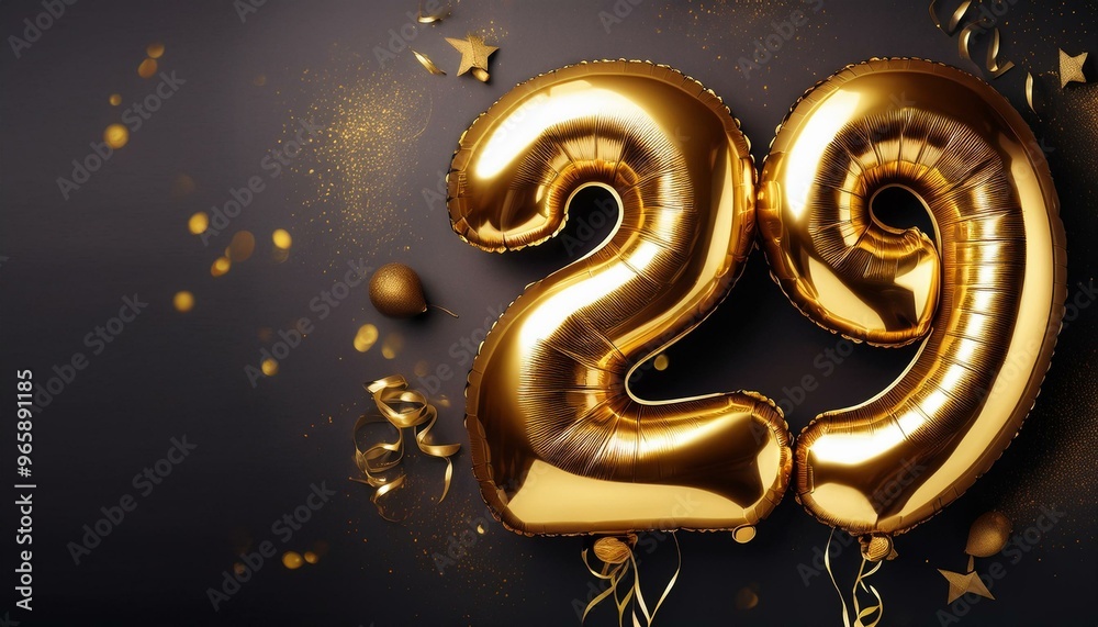 Banner with number 29 golden balloons with copy space Banner with number 29 golden balloons with copy space