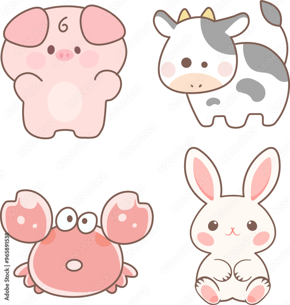 Cute flat animals, adorable animals for digital projects, digital stickers.
