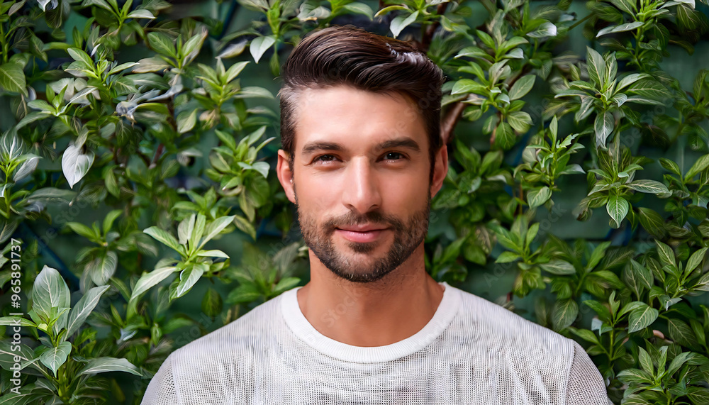 Headshot with Green Plant Backdrop Headshot with Green Plant Backdrop