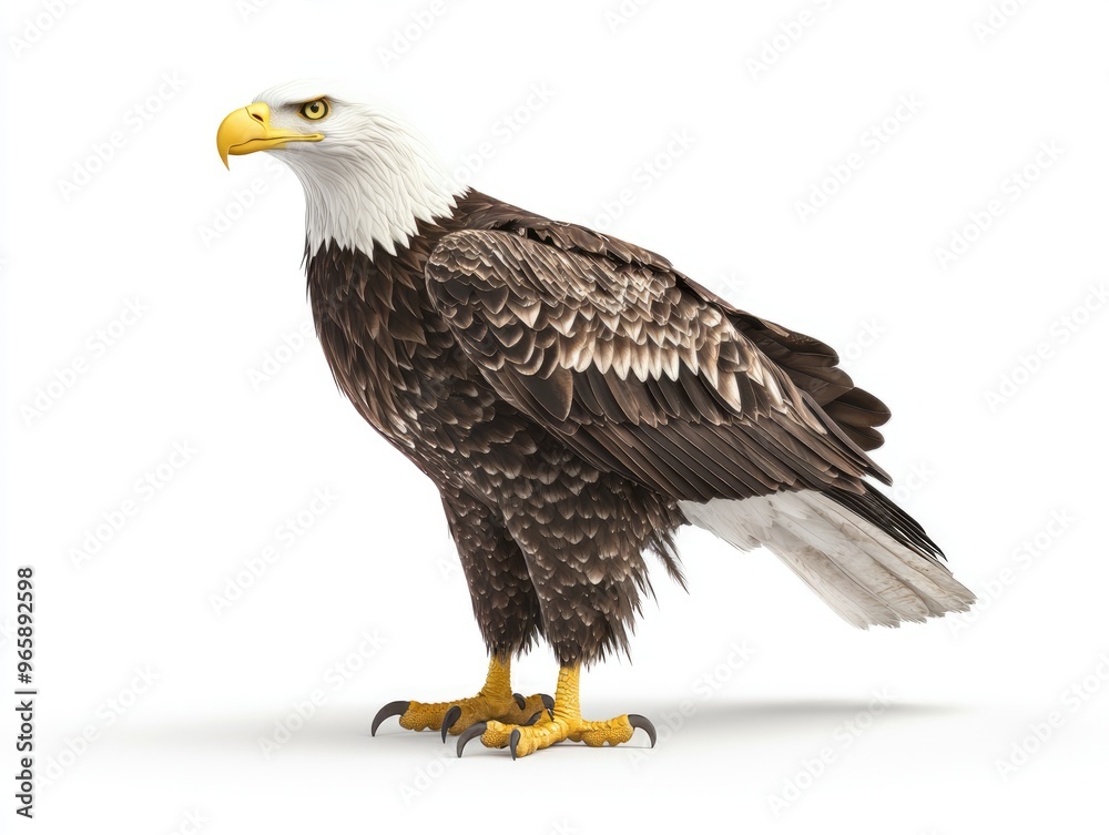 Fototapeta premium Majestic bald eagle standing proudly on white background