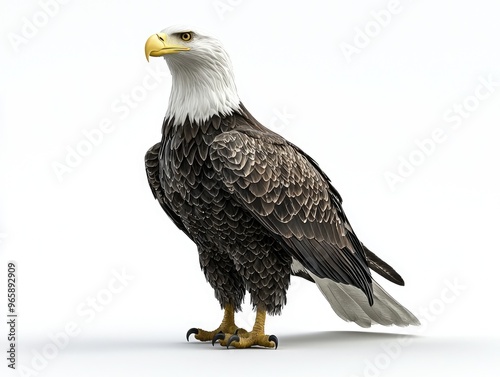 Majestic bald eagle standing proudly on white background