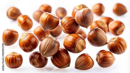 Floating Hazelnuts on White Background