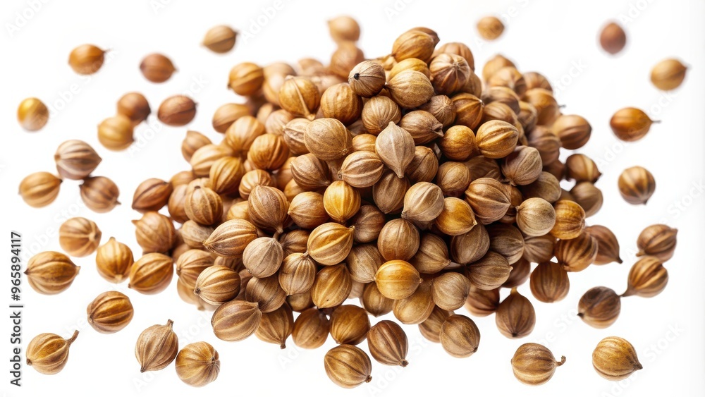 Pile of Whole Coriander Seeds on White Background Pile of Whole Coriander Seeds on White Background