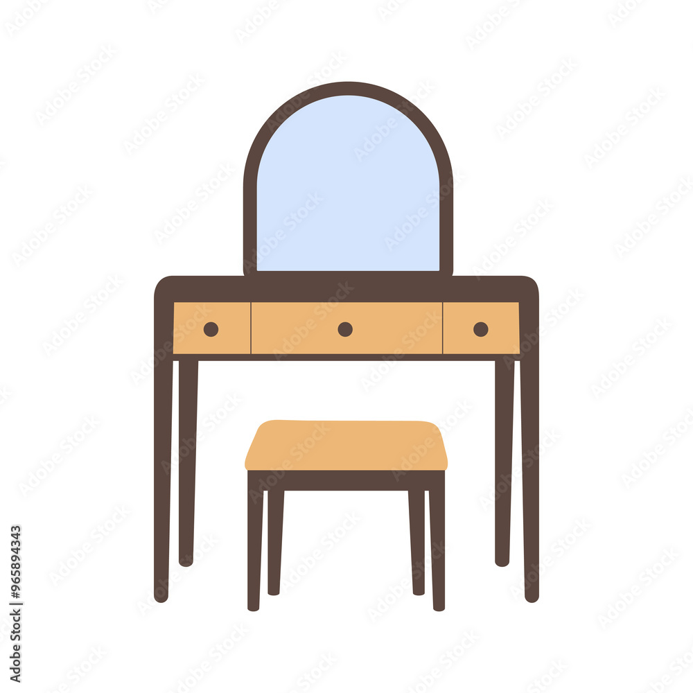 Dressing table with drawers and stool, flat vector illustation Dressing table with drawers and stool, flat vector illustation