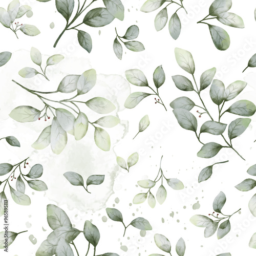 Watercolor leaves seamless pattern isolated on white background