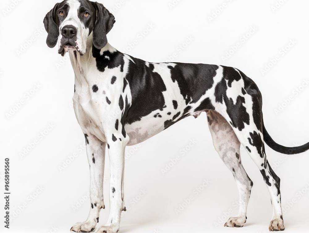 Great dane standing and looking up on white background Great dane standing and looking up on white background