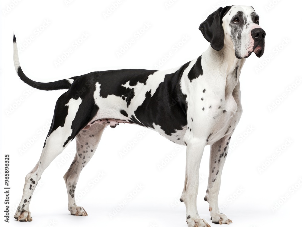 Great dane standing and looking up on white background Great dane standing and looking up on white background
