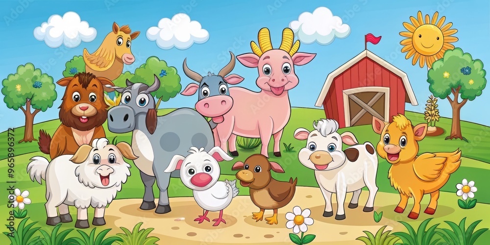 Naklejka premium Farm animal illustrations for kids to color