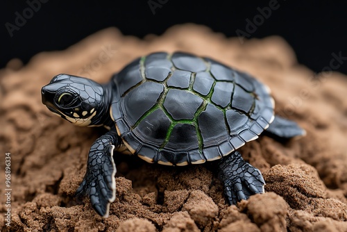 Turtle with a cracked shell, slowly healing over time as it continues its journey, resilient and strong photo