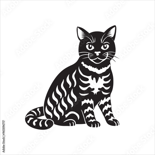 American Shorthair cat sitting silhouette vector illustration