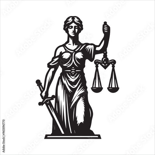 Statue of Justice vector illustation silhouette